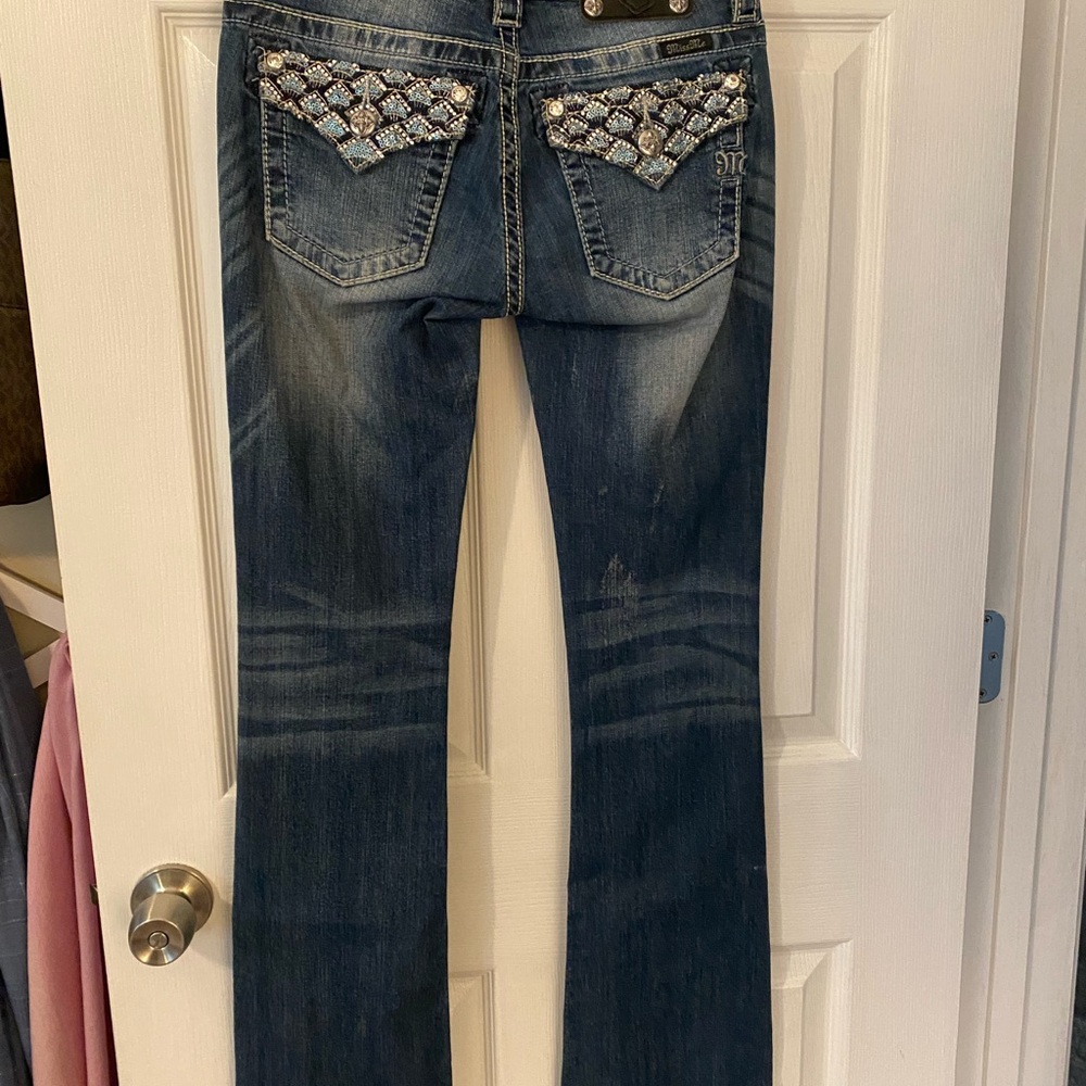 Miss Me Blue Boot Cut Jeans with Silver Blue Accents